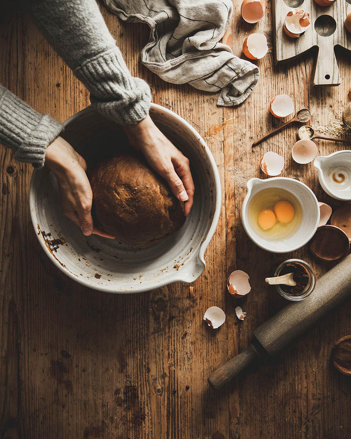 Pantry Stoneware Mixing Bowl — kneading bread dough in a large bowl; Farmhouse Pottery