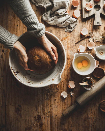 Pantry Stoneware Mixing Bowl — kneading bread dough in a large bowl; Farmhouse Pottery