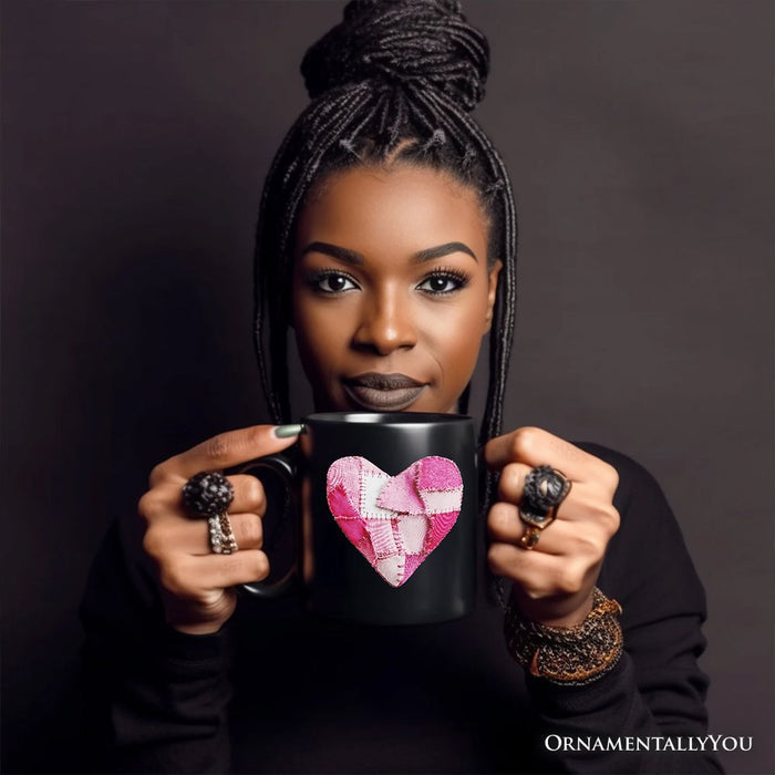 Patchwork Pink Heart Valentine Personalized Mug, Love Retro Coquette Gift with Custom Name Personalized Ceramic Mug OrnamentallyYou