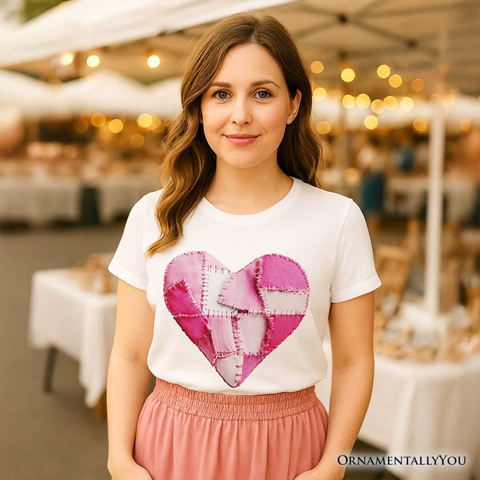 Patchwork Pink Heart Valentine T-Shirt, Love Retro Coquette Tee T-Shirts OrnamentallyYou