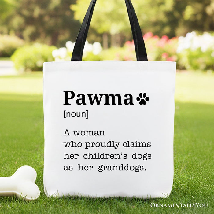 Pawma Definition Canvas Tote Bag, Funny Dog Lovers Mom Gift Shopper Tote Bag OrnamentallyYou Black Handle