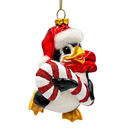 Penguin with Candy Glass Christmas Ornament, Arctic Bird Classic Tree Decoration Glass Ornament OrnamentallyYou