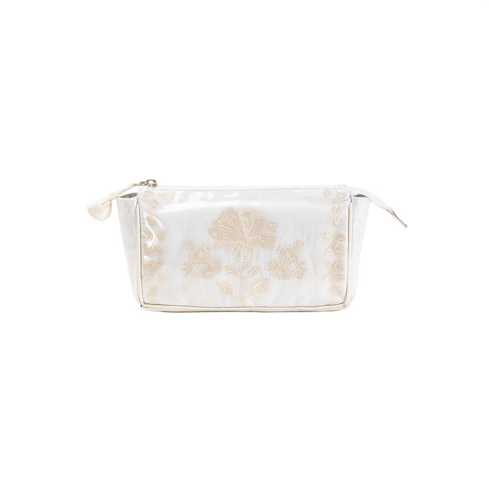 Ivory Peony small makeup bag with floral embroidery by Lenora
