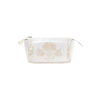 Ivory Peony small makeup bag with floral embroidery by Lenora