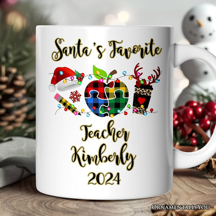 Personalized Mug Autism Teacher Buffalo Plaid Christmas, Thank You Gift Personalized Ceramic Mug OrnamentallyYou 12oz Mug Customized