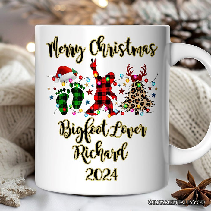 Personalized Mug Bigfoot Buffalo Plaid Christmas, Sasquatch Holiday Decoration Personalized Ceramic Mug OrnamentallyYou 12oz Mug Customized
