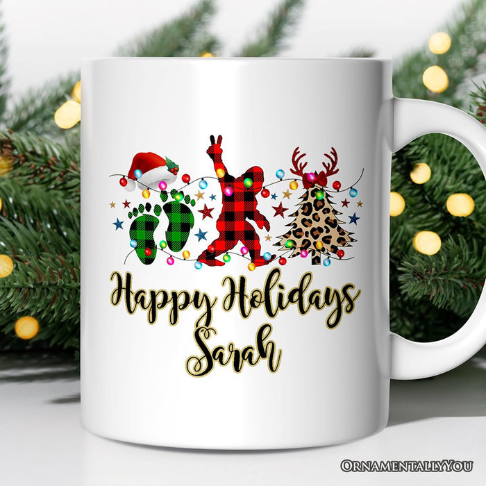 Personalized Mug Bigfoot Buffalo Plaid Christmas, Sasquatch Holiday Decoration Personalized Ceramic Mug OrnamentallyYou