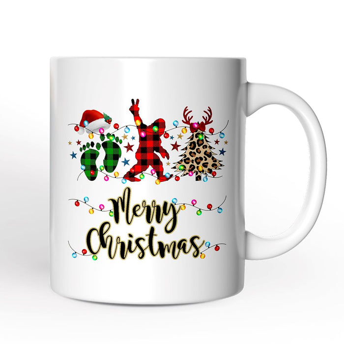 Personalized Mug Bigfoot Buffalo Plaid Christmas, Sasquatch Holiday Decoration Personalized Ceramic Mug OrnamentallyYou