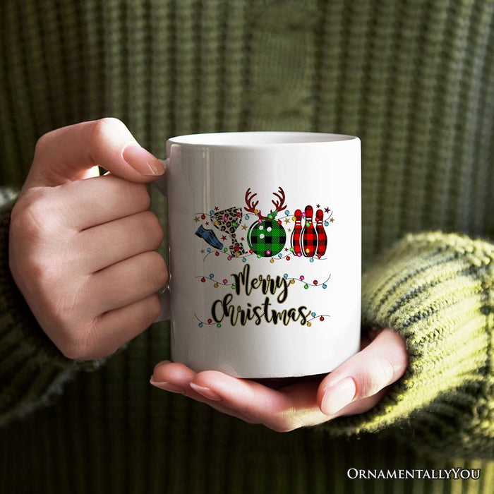 Personalized Mug Bowling Buffalo Plaid Christmas, Ball Pins and Trophy Personalized Ceramic Mug OrnamentallyYou 12oz Mug Non-Custom