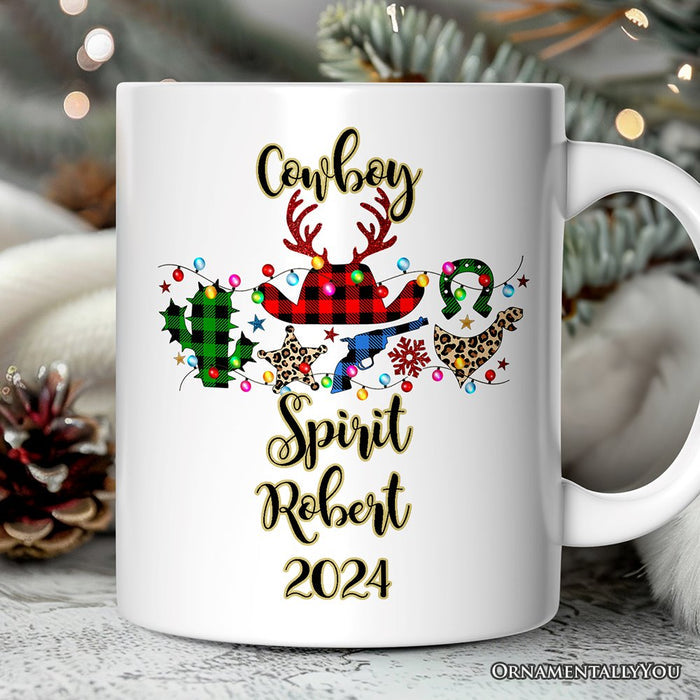 Personalized Mug Buffalo Plaid Gunslinger Western Cowboy Style Christmas Personalized Ceramic Mug OrnamentallyYou