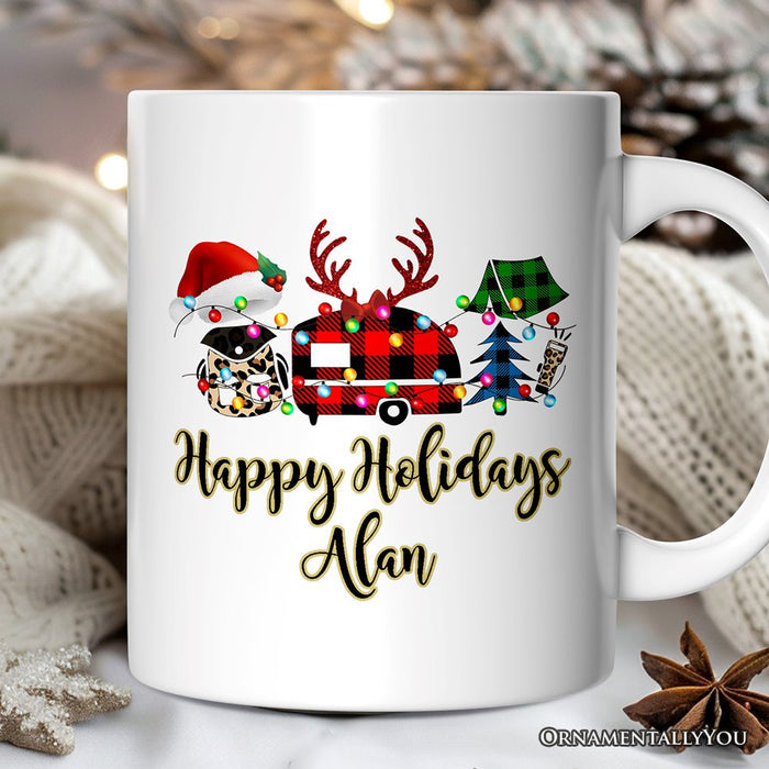 Personalized Mug Camp Buffalo Plaid Christmas, Camping Friends Gift Personalized Ceramic Mug OrnamentallyYou