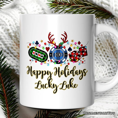 Personalized Mug Casino Buffalo Plaid Christmas, Poker and Dice, Player and Staff Gift Personalized Ceramic Mug OrnamentallyYou