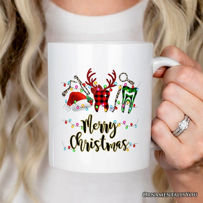 Personalized Mug Dentist Buffalo Plaid Christmas, Dental Gift Personalized Ceramic Mug OrnamentallyYou