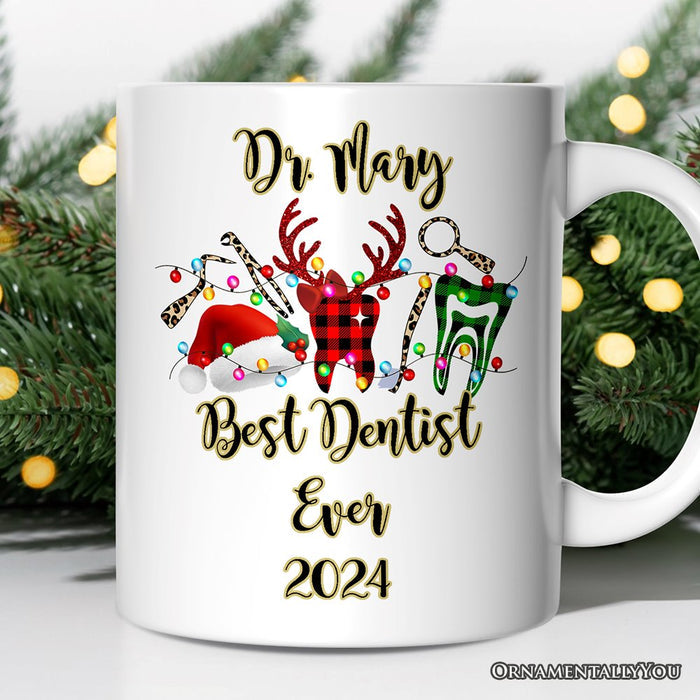 Personalized Mug Dentist Buffalo Plaid Christmas, Dental Gift Personalized Ceramic Mug OrnamentallyYou