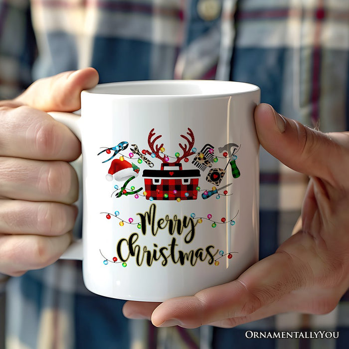 Personalized Mug Handyman Buffalo Plaid Christmas Woodworking Gift Personalized Ceramic Mug OrnamentallyYou 12oz Mug Non-Custom