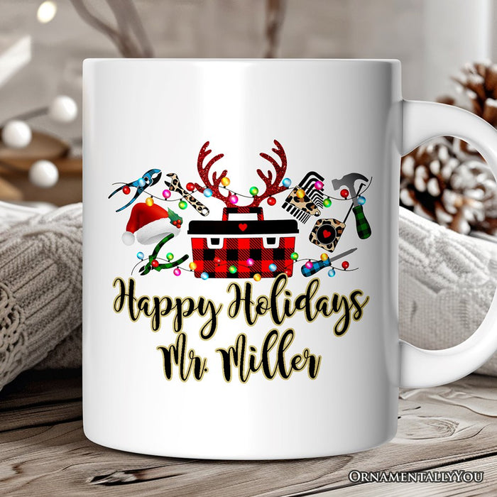 Personalized Mug Handyman Buffalo Plaid Christmas Woodworking Gift Personalized Ceramic Mug OrnamentallyYou