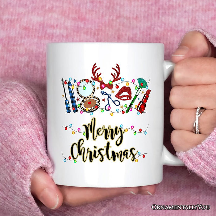Personalized Mug Makeup Artist Buffalo Plaid Christmas, Cosmetologist Beauty and Cosmetics Gift Personalized Ceramic Mug OrnamentallyYou