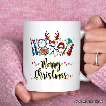 Personalized Mug Makeup Artist Buffalo Plaid Christmas, Cosmetologist Beauty and Cosmetics Gift Personalized Ceramic Mug OrnamentallyYou