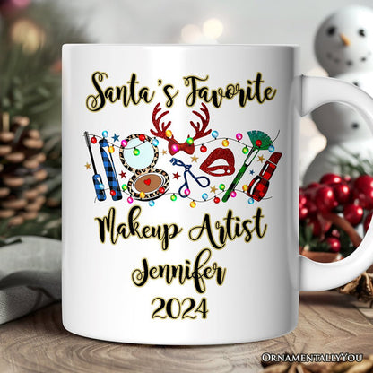 Personalized Mug Makeup Artist Buffalo Plaid Christmas, Cosmetologist Beauty and Cosmetics Gift Personalized Ceramic Mug OrnamentallyYou