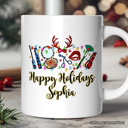 Personalized Mug Makeup Artist Buffalo Plaid Christmas, Cosmetologist Beauty and Cosmetics Gift Personalized Ceramic Mug OrnamentallyYou