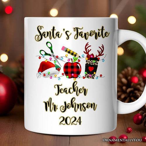 Personalized Mug Merry Christmas Plaid Teacher, School Professional Gift Personalized Ceramic Mug OrnamentallyYou 12oz Mug Customized