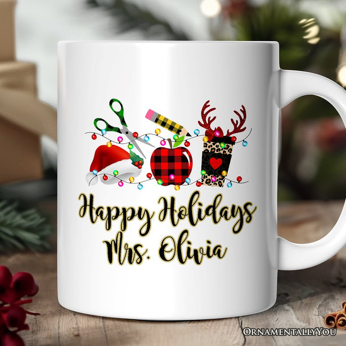 Personalized Mug Merry Christmas Plaid Teacher, School Professional Gift Personalized Ceramic Mug OrnamentallyYou