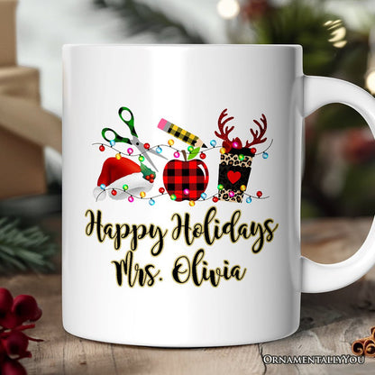 Personalized Mug Merry Christmas Plaid Teacher, School Professional Gift Personalized Ceramic Mug OrnamentallyYou