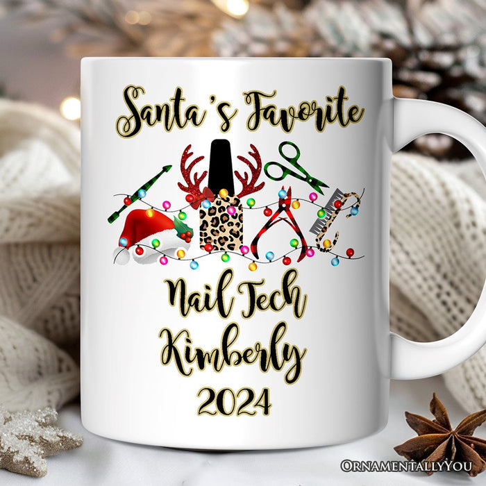 Personalized Mug Nail Tech Buffalo Plaid Christmas, Pedicure Gift Personalized Ceramic Mug OrnamentallyYou 12oz Mug Customized