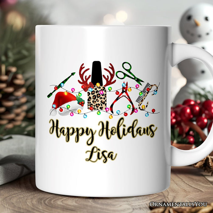 Personalized Mug Nail Tech Buffalo Plaid Christmas, Pedicure Gift Personalized Ceramic Mug OrnamentallyYou