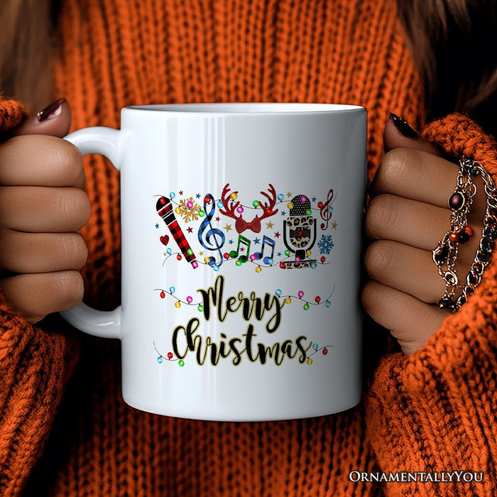 Personalized Mug Singers Buffalo Plaid Christmas, Microphone Gift Personalized Ceramic Mug OrnamentallyYou