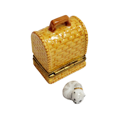 Black Cat Carrier Figurine Porcelain Limoges Cat French Trinket Box