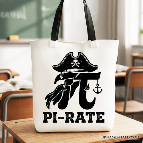 Pi 3.14 Pirate Tote Bag, Funny Math Pun Pi Day Gift Shopper Tote Bag OrnamentallyYou Black Handle