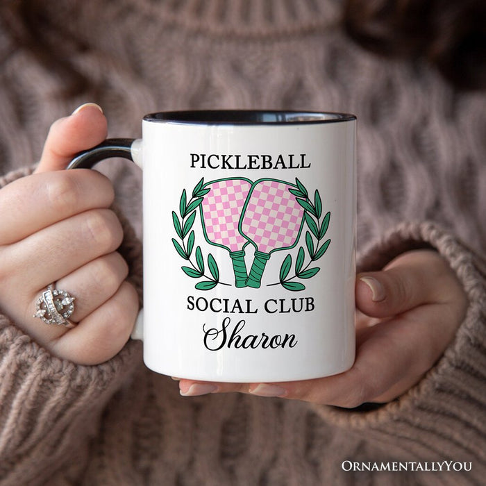 Pickleball Social Club Personalized Mug, Cute Retro Girly Sporty Gift with Custom Name Personalized Ceramic Mug OrnamentallyYou