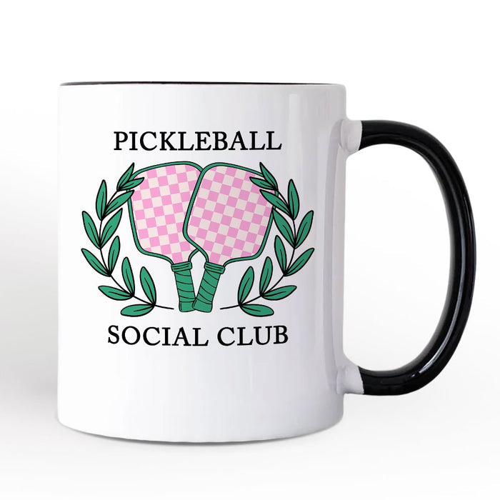 Pickleball Social Club Personalized Mug, Cute Retro Girly Sporty Gift with Custom Name Personalized Ceramic Mug OrnamentallyYou White - Black Non-Custom