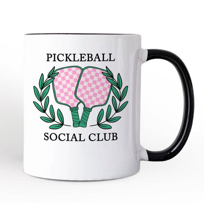 Pickleball Social Club Personalized Mug, Cute Retro Girly Sporty Gift with Custom Name Personalized Ceramic Mug OrnamentallyYou White - Black Non-Custom