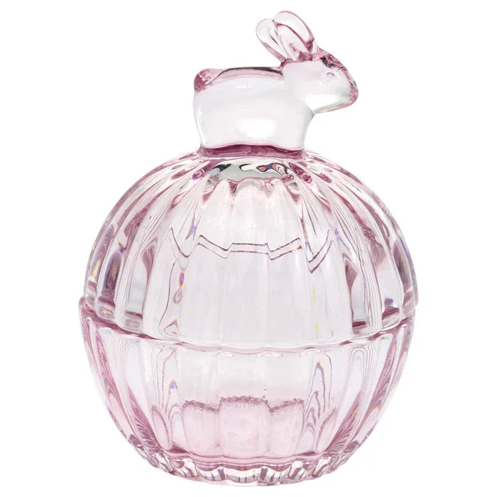 Pink Bunny Glass Covered Dish