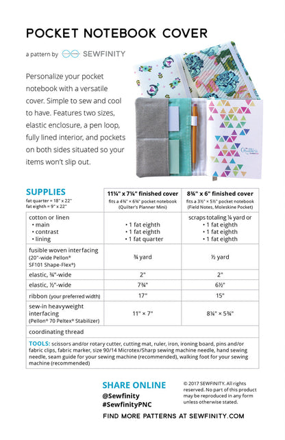 Pocket Notebook Cover Sewing Pattern by Sewfinity