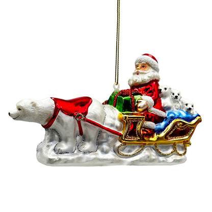 (Pre-Order) Polar Bear Santa Sleigh Glass Christmas Ornament, Exquisite Handblown Tree Decor Glass Ornament OrnamentallyYou