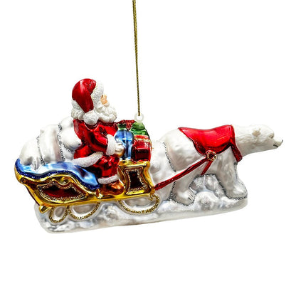 (Pre-Order) Polar Bear Santa Sleigh Glass Christmas Ornament, Exquisite Handblown Tree Decor Glass Ornament OrnamentallyYou