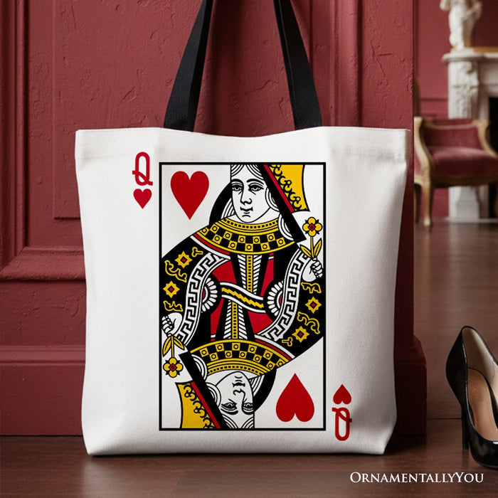 Queen of Hearts Crown Canvas Tote Bag, Royal Retro Valentine Gift Bag Tote Bag OrnamentallyYou Black Handle