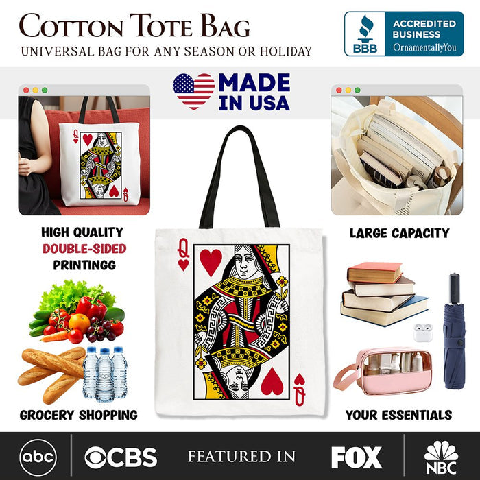 Queen of Hearts Crown Canvas Tote Bag, Royal Retro Valentine Gift Bag Tote Bag OrnamentallyYou