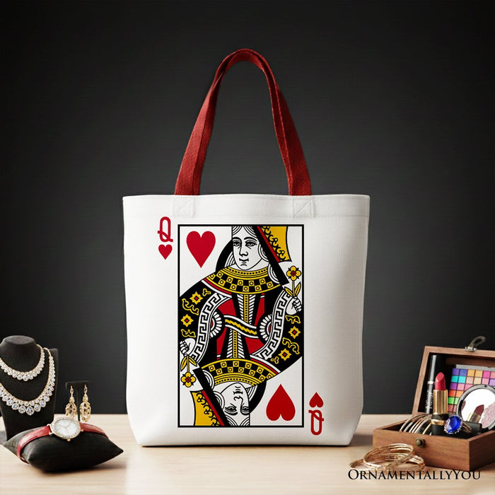 Queen of Hearts Crown Canvas Tote Bag, Royal Retro Valentine Gift Bag Tote Bag OrnamentallyYou Red Handle