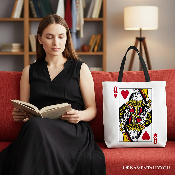 Queen of Hearts Crown Canvas Tote Bag, Royal Retro Valentine Gift Bag Tote Bag OrnamentallyYou