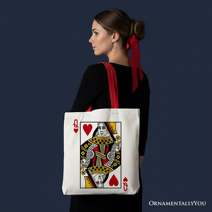 Queen of Hearts Crown Canvas Tote Bag, Royal Retro Valentine Gift Bag Tote Bag OrnamentallyYou
