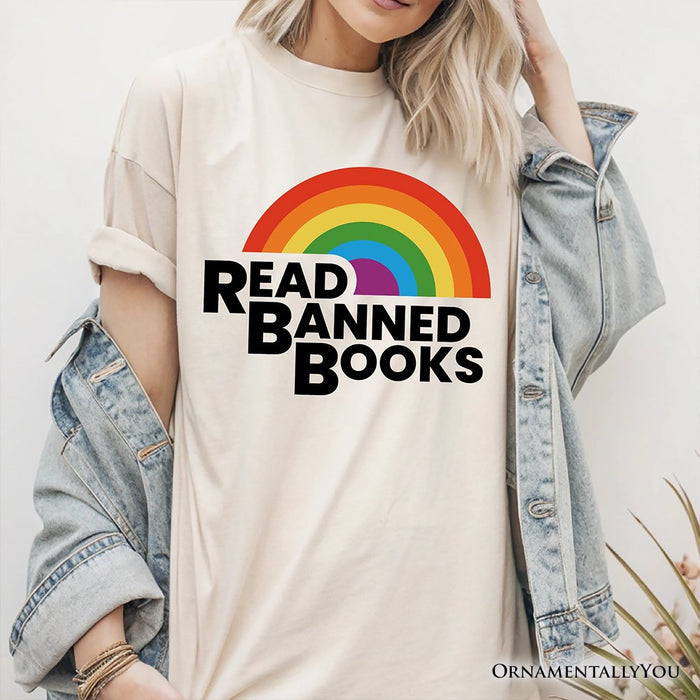 Read Banned Books Rainbow Retro T-Shirt, Bookish Freedom Tee T-Shirts OrnamentallyYou