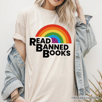 Read Banned Books Rainbow Retro T-Shirt, Bookish Freedom Tee T-Shirts OrnamentallyYou