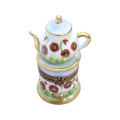 Elegant Red Flower Teapot Porcelain Limoges China French Trinket Box