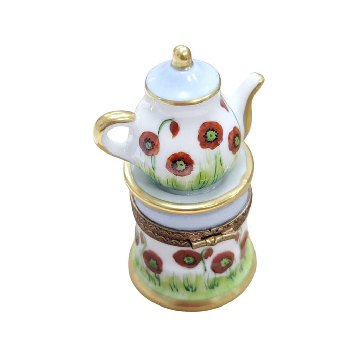 Elegant Red Flower Teapot Porcelain Limoges China French Trinket Box