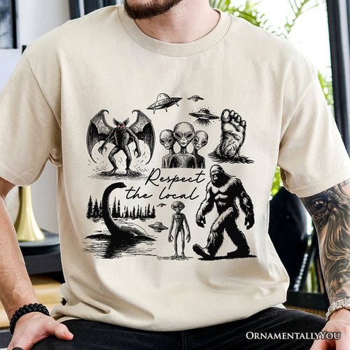 Respect The Local Cryptid Squad T-Shirt, Funny Bigfoot Alien Mothman Meme Tee T-Shirts OrnamentallyYou
