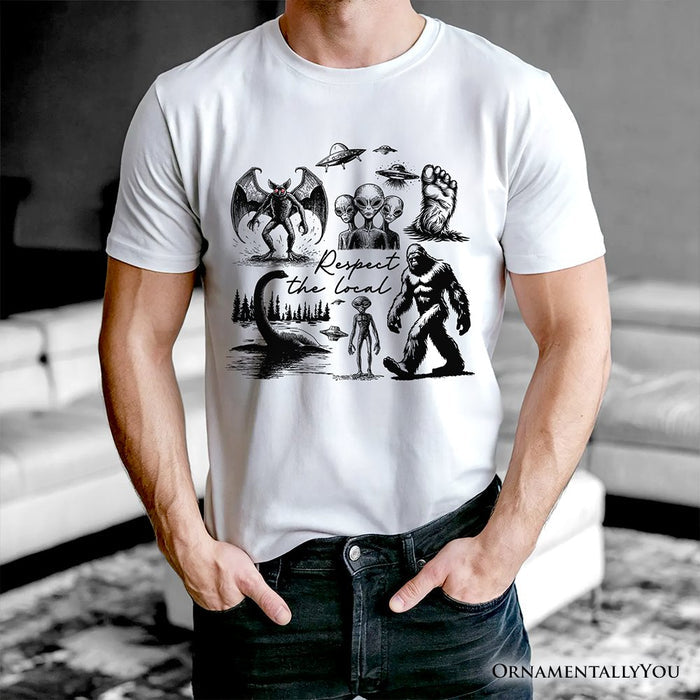 Respect The Local Cryptid Squad T-Shirt, Funny Bigfoot Alien Mothman Meme Tee T-Shirts OrnamentallyYou